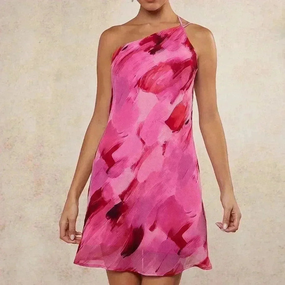 Multicolor Sexy Women's Brush Print Draped Open Back Dress - Picture 3 of 5